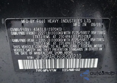 2016 Subaru Crosstrek 2.0I Premium из США, поврежденный, VIN JF2GPABC6G8200210